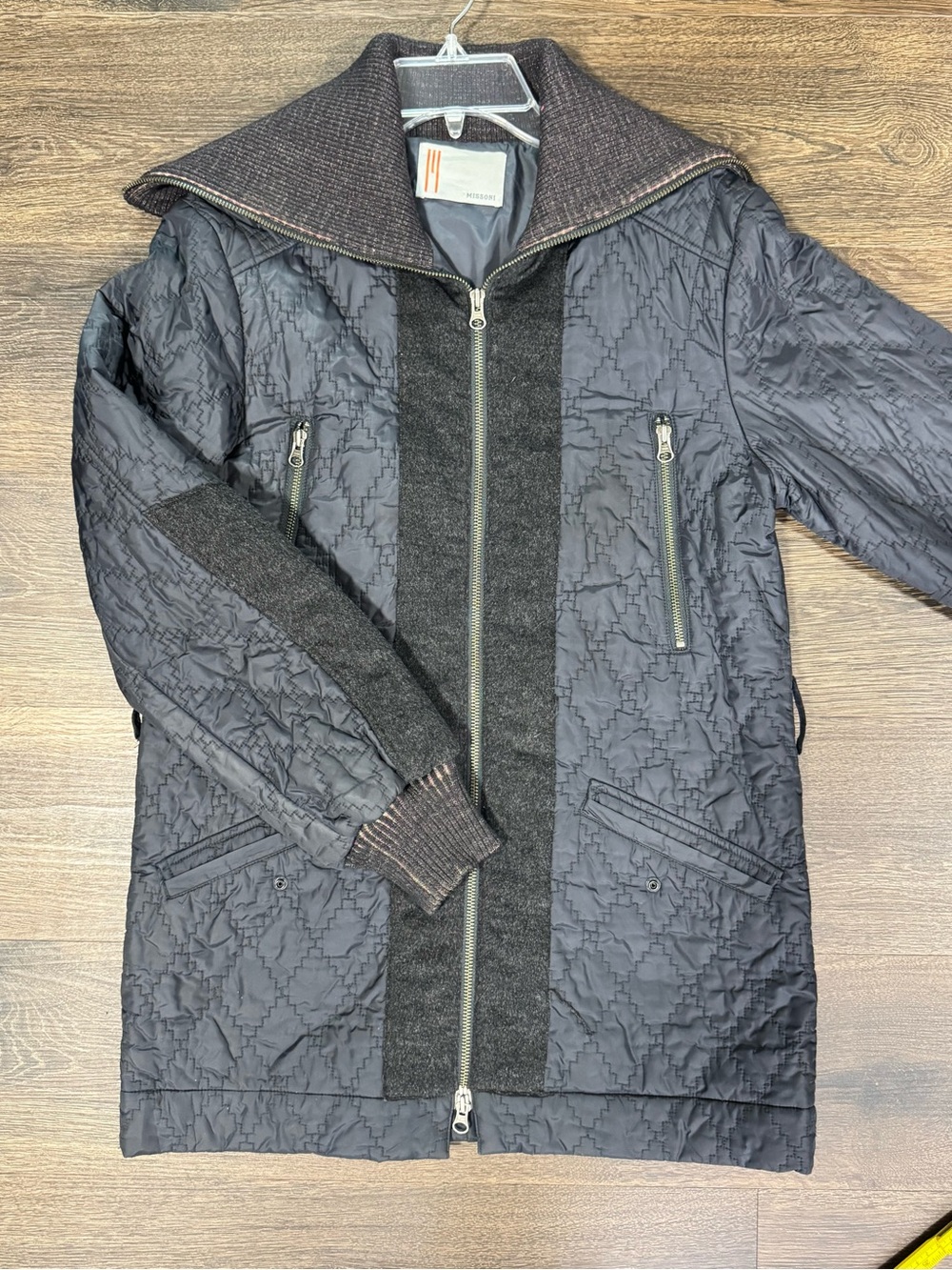 Missoni Womens Mixed Media Wool Quilted Utility Full Zip Jacket Quiet Luxury